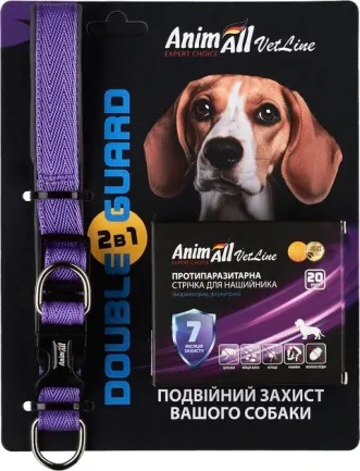 AnimAll VetLine Double Guard комплект нашийник з протипаразитарною стрічкою, 20 мм, 320 - 400 мм, пурпурний