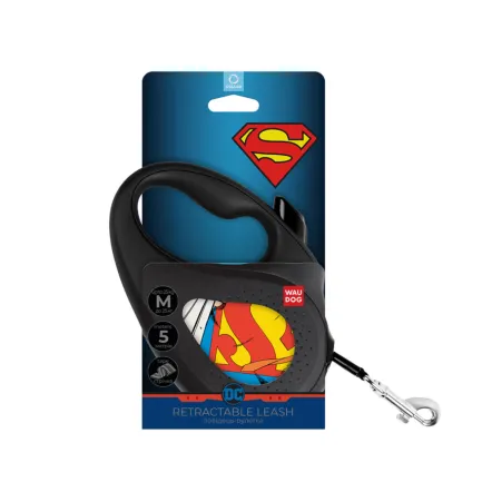 Повідець-рулетка для собак WAUDOG R-leash, малюнок "Супермен Герой", M, до 25 кг, 5 м, світловідбиваюча стрічка чорний — Фото 1