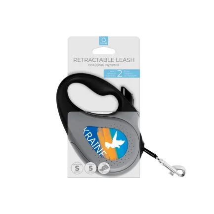 Повідець-рулетка для собак WAUDOG R-leash, малюнок "Прапор", S, до 15 кг, 5 м, світловідбиваюча стрічка чорний — Фото 3
