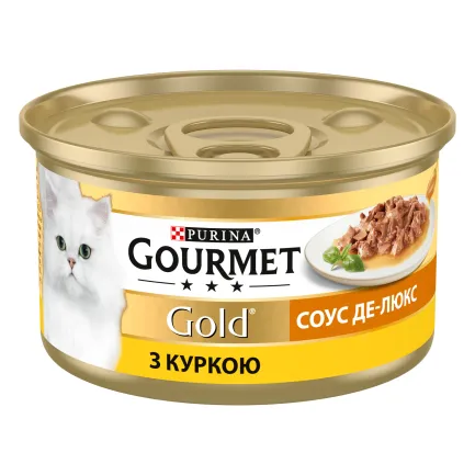 Вологий корм GOURMET Gold "Соус Де-Люкс" для дорослих котів шматочки в соусі з куркою 85 г — Фото 1