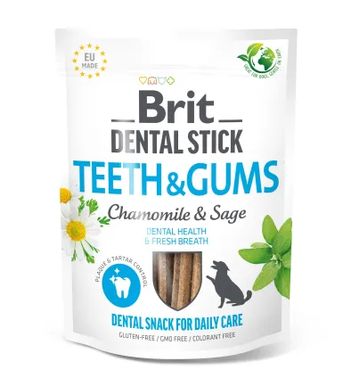 Ласощі для собак Brit Dental Stick Teeth &amp; Gums здорові ясна та зуби, ромашка і шавлія, 7 шт, 251 г