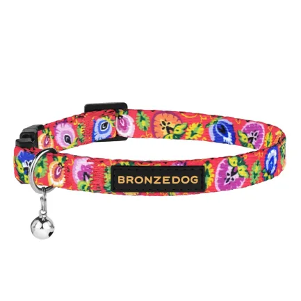 Нашийник для кішок BronzeDog Urban Folk нейлоновий з пластиковою пряжкою та дзвіночком кораловий XS — Фото 1