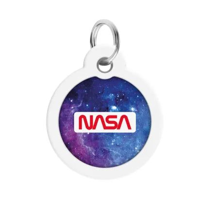 Адресник для собак і котів металевий WAUDOG Smart ID з QR паспортом, малюнок "NASA21", коло, Д 30 мм — Фото 1