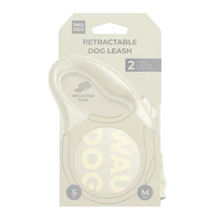Повідець-рулетка для собак WAUDOG R-leash Monochrome White, M, до 25 кг, 5 м, світловідбивна стрічка, біла — Фото 2