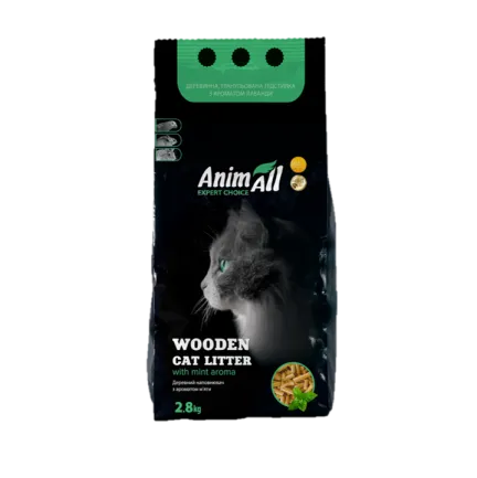 Деревний наповнювач AnimAll з ароматом м'яти, для котів, 2,8 кг