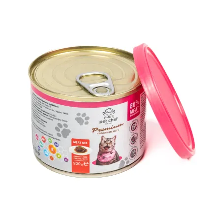 Корм вологий для дорослих котів Pet Chef, шматочки в желе М'ясний мікс 200 г — Фото 4