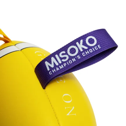 MISOKO іграшка для собак, м'яч надувний, у формі м'яча для регбі, фіолетовий з жовтим, 41 см — Фото 1