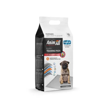 Пелюшки AnimAll Puppy Training Pads для собак і цуценят, з активованим вугіллям, 60×90 см, 10 шт