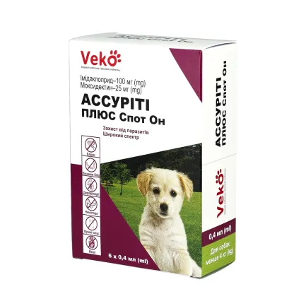 VEKO Ассуріті Плюс Спот Он для собак до 4 кг (6 х 0,4 мл; пак)