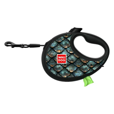 Повідець-рулетка для собак WAUDOG R-leash з контейнером для пакетів, малюнок &amp;quot;Луска&amp;quot;, світловідбивна стрічка, L, до 40 кг, 5 м — Фото 2