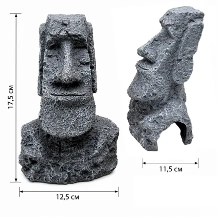 Декорація Hobby Moai Ora 12,5×11,5×17,5 см (41716) - статуя Моаї з укриттям для акваріума і тераріуму — Фото 1