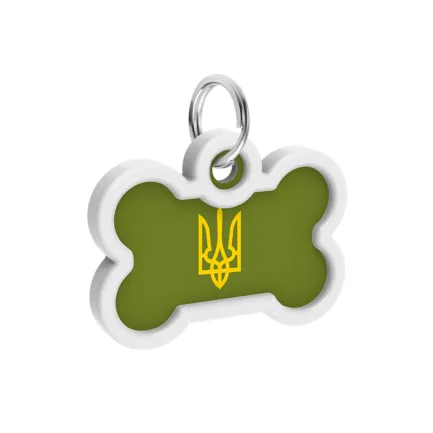 Адресник для собак і котів металевий WAUDOG Smart ID з QR паспортом, малюнок "Тризуб олива", кістка, Д 40 мм, Ш 28 мм — Фото 2