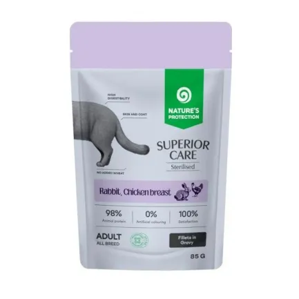 Nature's Protection Superior Care Sterilised Grain Free Adult Cats with Rabbit, Chicken Breast and Cranberries Вологий корм для стерилізованих котів з кроликом, куркою і журавлиною, 85 г