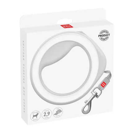 Повідець-рулетка для собак WAUDOG R-leash, кругла, XS-M, до 40 кг, 2,9 м, світловідбиваюча стрічка білий — Фото 2