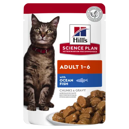 Hill's Science Plan Adult Вологий корм для дорослих котів, з куркою, океанічною рибою та яловичиною, пауч, 85г (4+4+4 шт) — Фото 3