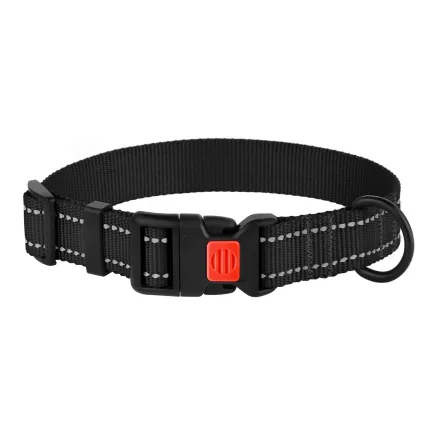 Нашийник для Собак BronzeDog Active Нейлоновий зі Світловідбиттям та Пластиковою Пряжкою Чорний M — Фото 1