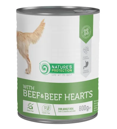 Вологий корм для дорослих собак з яловичиною і яловичим серцем Nature's Protection with Beef &amp; Beef Hearts 800 г