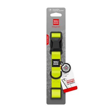 Нашийник для собак водостійкий WAUDOG Magnet c QR паспортом, магнітна пряжка-фастекс, XL, Ш 25 мм, Дов 38-58 см, лимонний — Фото 3