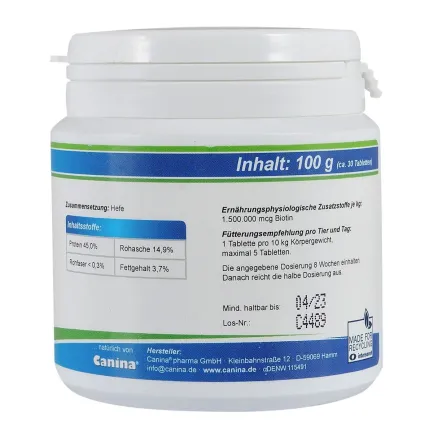 Вітаміни Canina Biotin Forte Tabletten для собак, інтенсивний курс для шерсті, 100 г (30 табл) — Фото 2