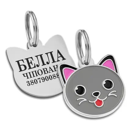 Емальований Адресник BronzeDog Котик Сірий S