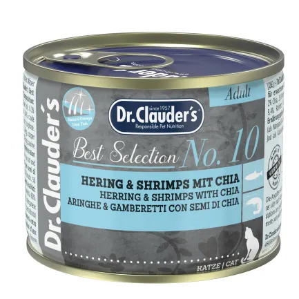 Вологий корм Dr.Clauder’s Best Selection №10 200 г для дорослих котів, оселедець та креветки з чіа