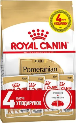 Сухий корм Royal Canin POMERANIAN ADULT для дорослих собак породи Померанський шпіц 1,5 кг + Wet Pomeranian Loaf 85 г х 4 шт