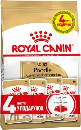 Корм для дорослих собак породи Пудель ROYAL CANIN POODLE ADULT 1.5 кг + 4 WET Poodle Loaf 85г
