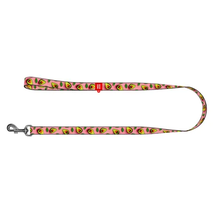 Повідець для собак нейлоновий WAUDOG Nylon, малюнок "Авокадо на рожевому", L-XXL, Ш 25 мм, Дов 300 см — Фото 1