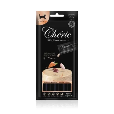 Ласощі для котів з куркою Cherie Healthy Living Creamy Treat Cat Chicken &amp; Carrot Puree, 12 гр х 4 шт