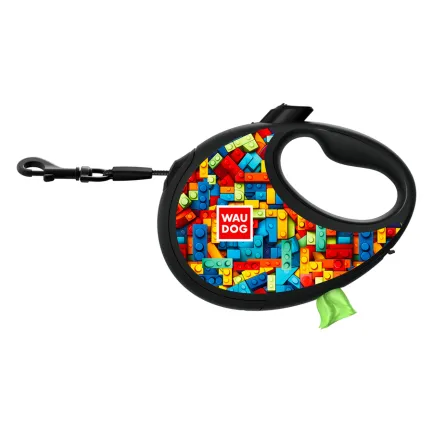 Повідець-рулетка для собак WAUDOG R-leash з контейнером для пакетів, малюнок "Блоки", світловідбивна стрічка, L, до 40 кг, 5 м — Фото 2
