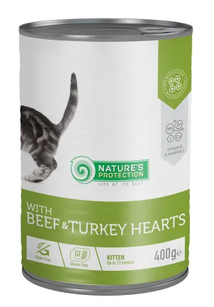 Вологий корм для кошенят з яловичиною та серцем індички Nature's Protection Kitten with Beef &amp; Turkey hearts 400 г