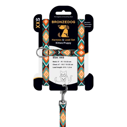 Шлея з повідцем для Котів та Дрібних Собак BronzeDog Urban Ромби 2XS — Фото 2