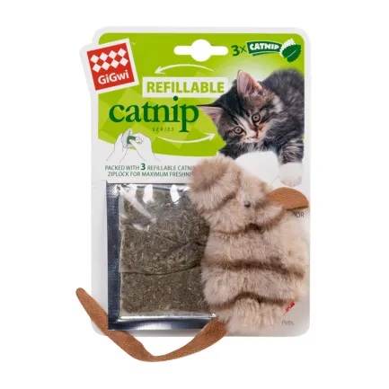 Іграшка для котів Мишка з котячої м'ятою GiGwi Catnip, штучне хутро, котяча м'ята, 10 см — Фото 1