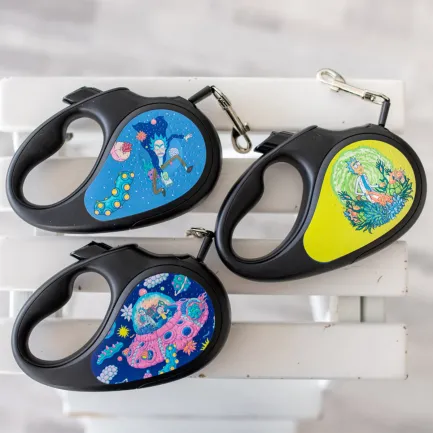 Повідець-рулетка для собак WAUDOG R-leash, малюнок "Рік та Морті 1", L, до 50 кг, 5 м, світловідбиваюча стрічка чорний — Фото 6