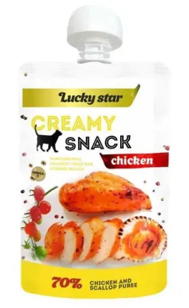 Лагідне пюре Lucky Star для котів з м`яса курки та тихоокеанських морських гребенців, 85г
