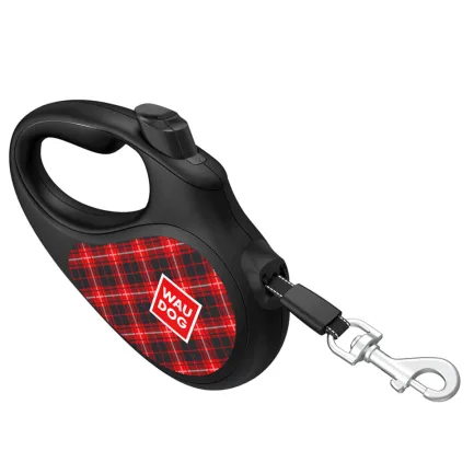 Повідець-рулетка для собак WAUDOG R-leash, малюнок "Шотландка", L, до 50 кг, 5 м, світловідбиваюча стрічка чорний — Фото 1