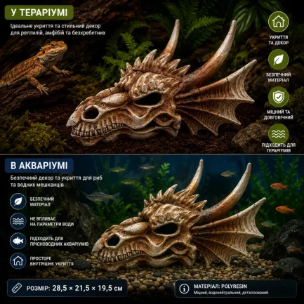 Декорація череп дракона Hobby Dragon Skull L 28,5×21,5×19,5см для акваріума і тераріума (32076) — Фото 5
