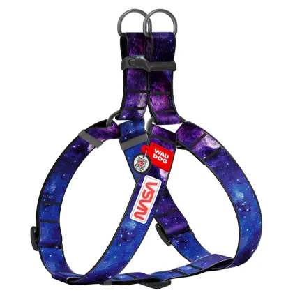 Шлея для собак WAUDOG Nylon з QR паспортом, малюнок "NASA21", пластиковий фастекс, XL, Ш 35 мм, А=В 70-100 см