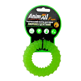 Іграшка AnimAll Fun кільце з шипами для собак, люмінесцентна, 9 см, зелена