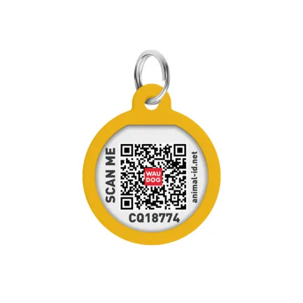Адресник для собак і котів металевий WAUDOG Smart ID з QR паспортом, малюнок "Градієнт помаранчевий", коло, Д 25 мм — Фото 1