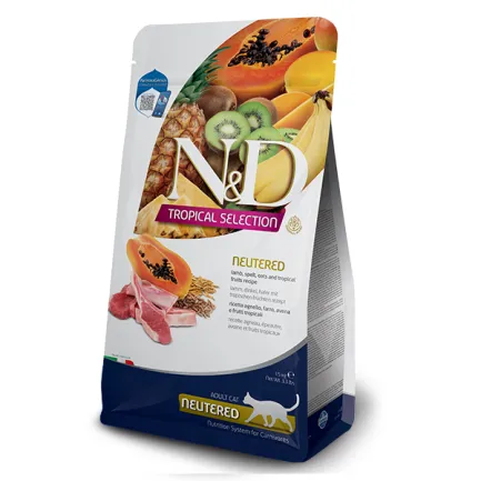 Сухий низькозерновий корм Farmina N&amp;D TROPICAL SELECTION для стерилізованих дорослих котів з ягням та тропічними фруктами, 1,5 кг