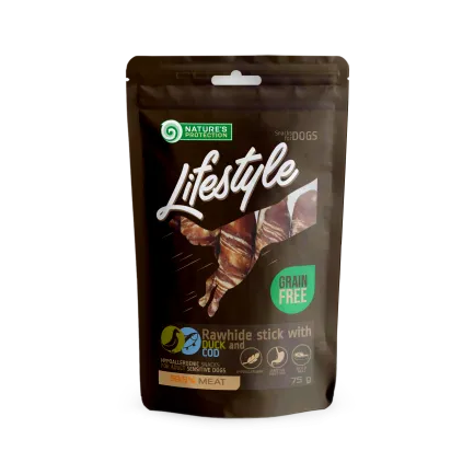 Ласощі для собак, роли з качки і тріски, Nature's Protection Lifestyle Snack For Dogs Rawhide Sticks With Duck And Cod Rolls 75г