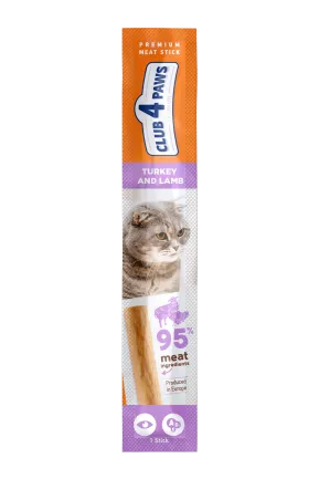CLUB 4 PAWS М’ясна паличка преміум: ІНДИЧКА та ЯГНЯТИНА. Ласощі для котів, 0,005 кг