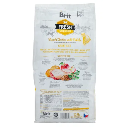 Сухий корм Brit Fresh для дорослих собак всіх порід, з куркою та картоплею, 12 кг — Фото 2