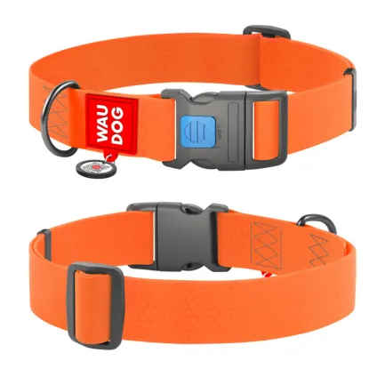 Нашийник для собак водостійкий WAUDOG Waterproof з QR паспортом, пластиковий фастекс, XXL, Ш 40 мм, Дов 46-70 см, помаранчевий — Фото 1
