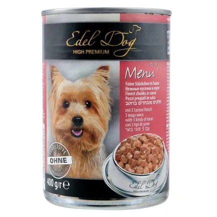 Вологий корм Edel Dog для собак, три види м'яса, 400 г
