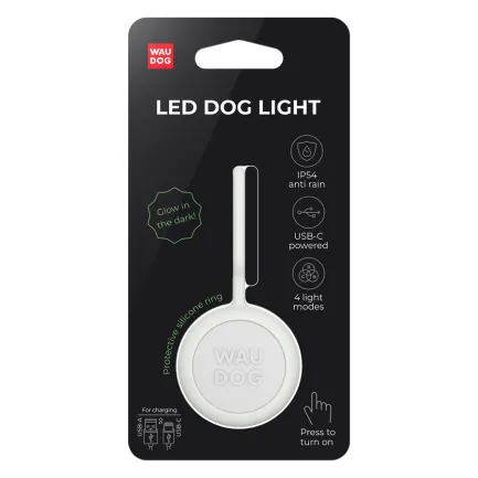 Ліхтарик для собак і котів WAUDOG LED, у силіконовому чохлі, що світиться, USB, Д 37 мм — Фото 1