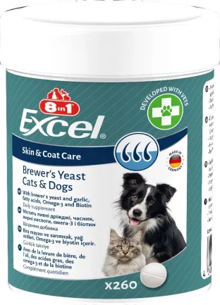 Вітаміни 8in1 Excel Brewers Yeast для собак та котів, пивні дріжджі з часником, для шкіри та шерсті, 260 шт — Фото 3