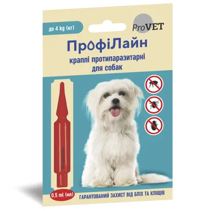Краплі на холку ProVET «Профілайн» для собак до 4 кг, 1 піпетка (інсектоакарицид)