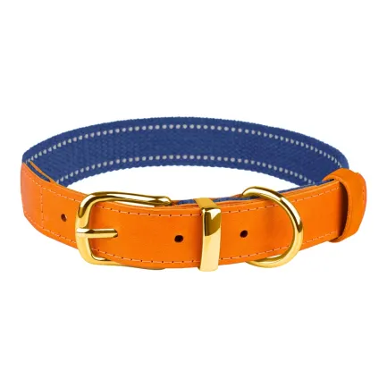 Нашийник для Собак Bronzedog Сotton Рефлекторний х/б+шкіра з Ремінною Пряжкою Синій L — Фото 3
